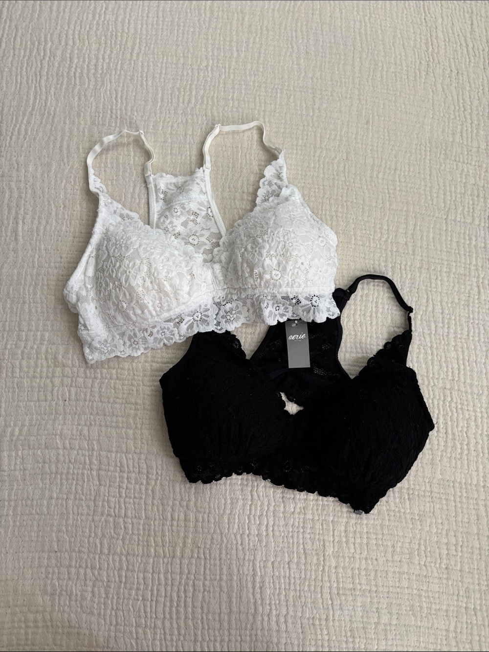 NWT aerie lace bralettes black and white size M